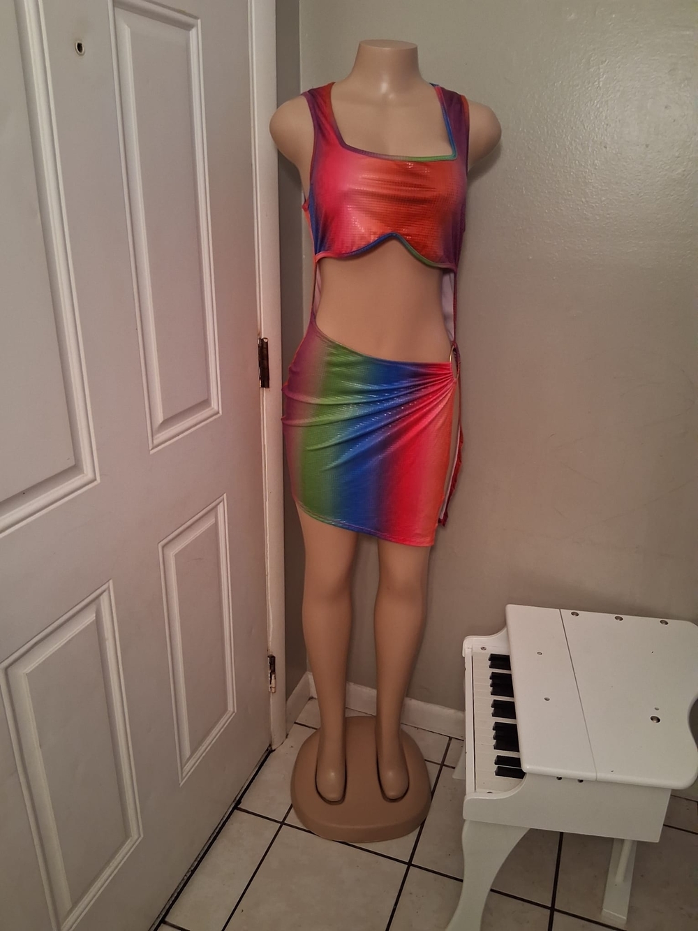 Rainbow Cutout Mini Dress - Vibrant Multicolor